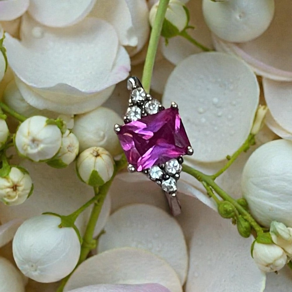 Genuine Sapphire & Clear Tourmaline Ring Signed 925 NV